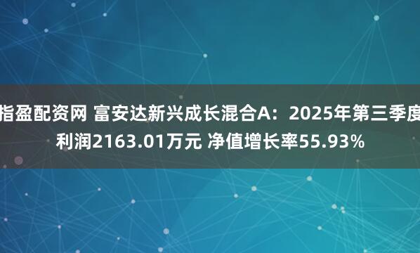 指盈配资网 富安达新兴成长混合A：2025年第三季度利润2163.01万元 净值增长率55.93%